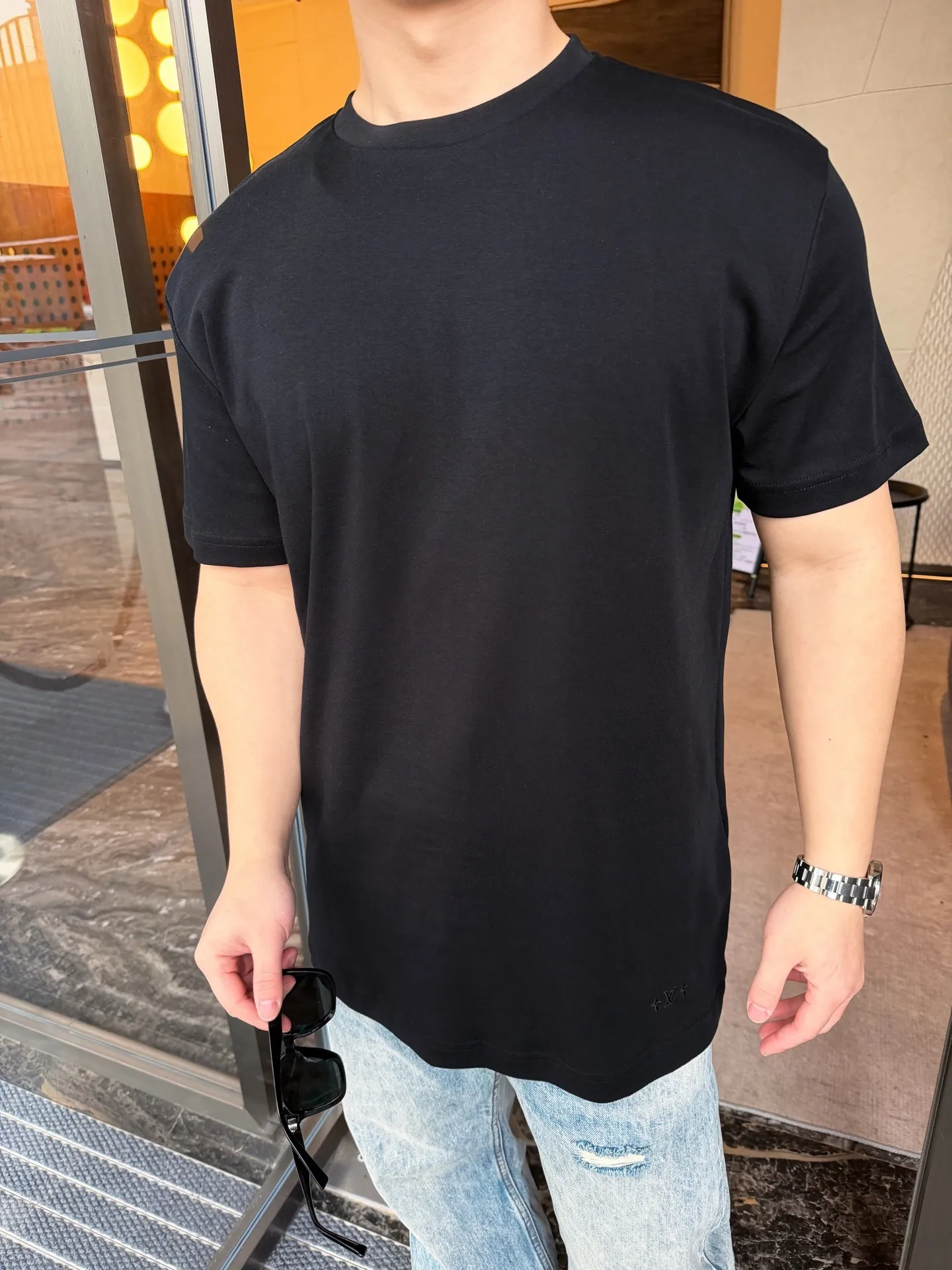 Louis Vuitton/Louis Vuitton three-flower embroidery logo embroidered short sleeves